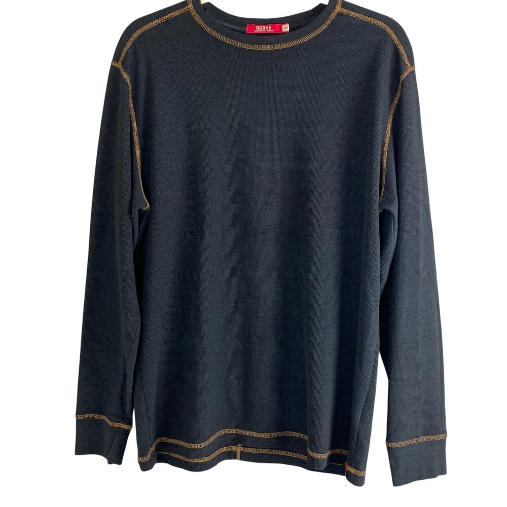 Agave Mens LUX Willas Thermal Waffle Knit Shirt Sz L Dark Charcoal Gray USA Made